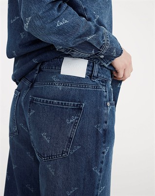 Paola Printed Logo Jeans - Denim Washed Blue